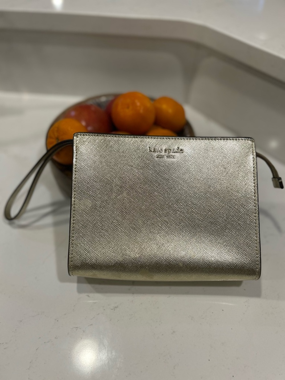 Kate Spade New York Metallic Gold Saffiano Wristlet Wallet Clutch
